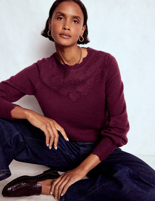Fluffy Embroidered Sweater Deep Wisteria