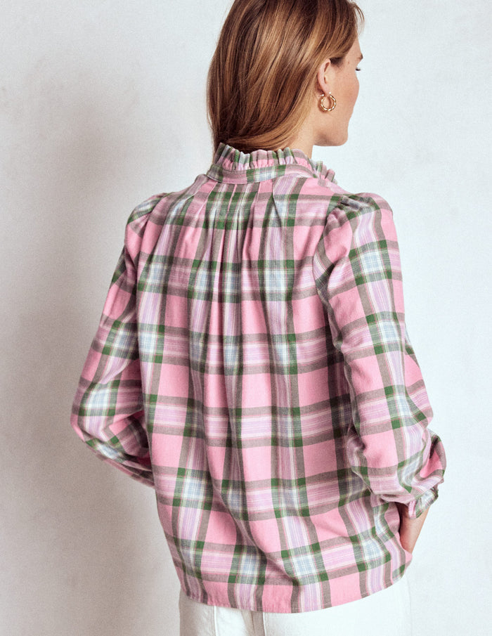 Lorna Brushed Cotton Top Pink and Green Check