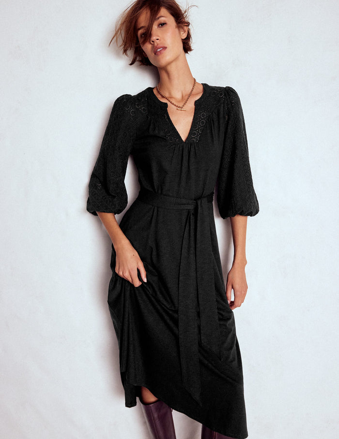 Eden Broderie Jersey Dress Black