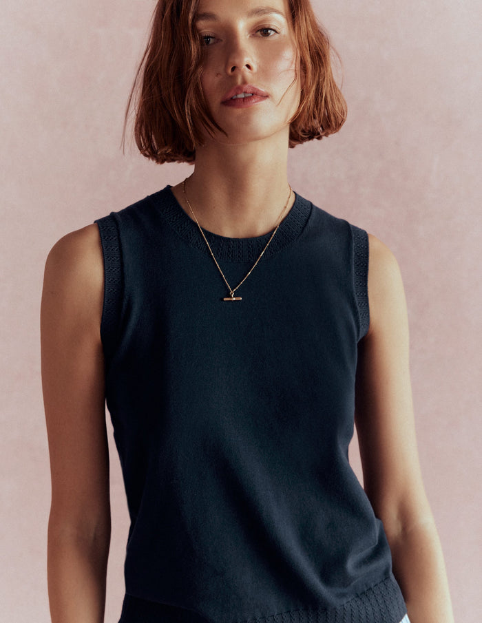 Emilia Cotton Crew Neck Vest Navy