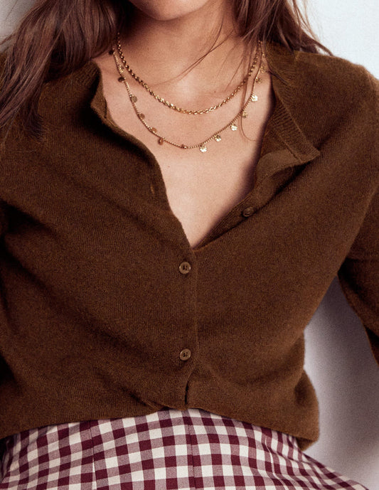 Eva Cashmere Crew Cardigan Mocha