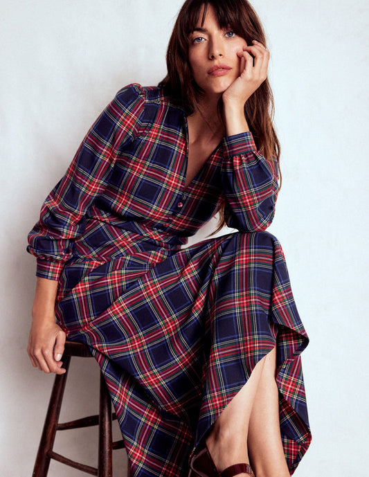 Cassie Check Tea Dress Navy, Green and Red Check