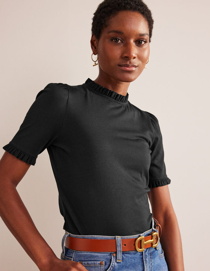 Supersoft Frill Detail T-shirt Black