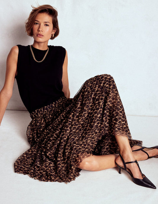 Anna Tulle Midi Skirt Leopard