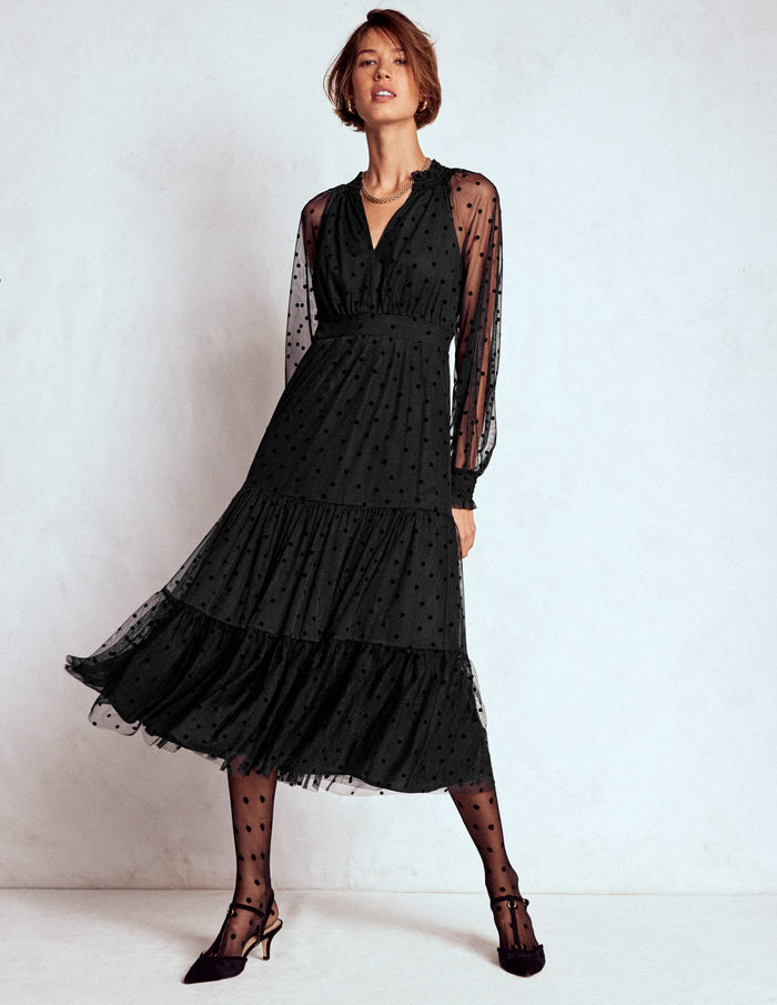 Lucille Tulle Midi Dress Black
