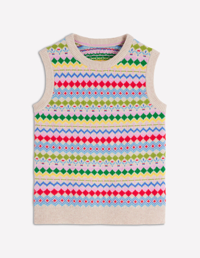 Edie Fair Isle Vest Oatmeal Melange, Multi
