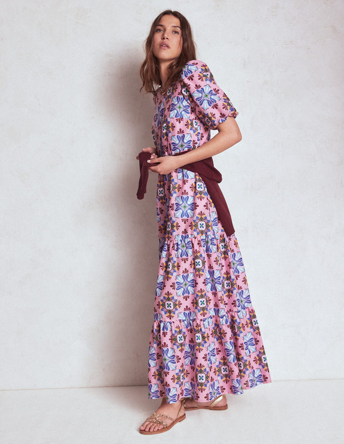 Tiered Poplin Dress Formica Pink, Bloom Mosaic