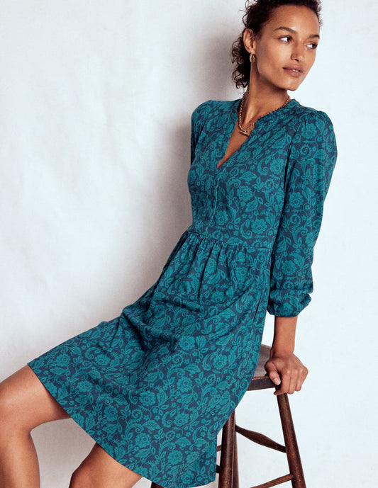 Naomi Relaxed Jersey Dress Midnight Ocean, Ornate Flora