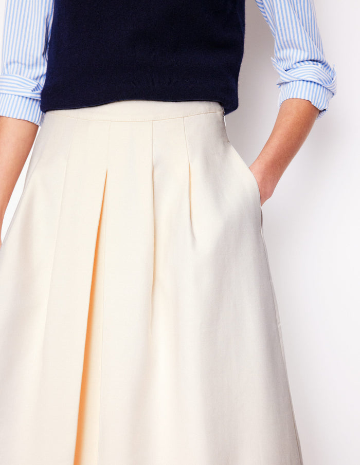 Pleat Detail Midi Skirt Ivory
