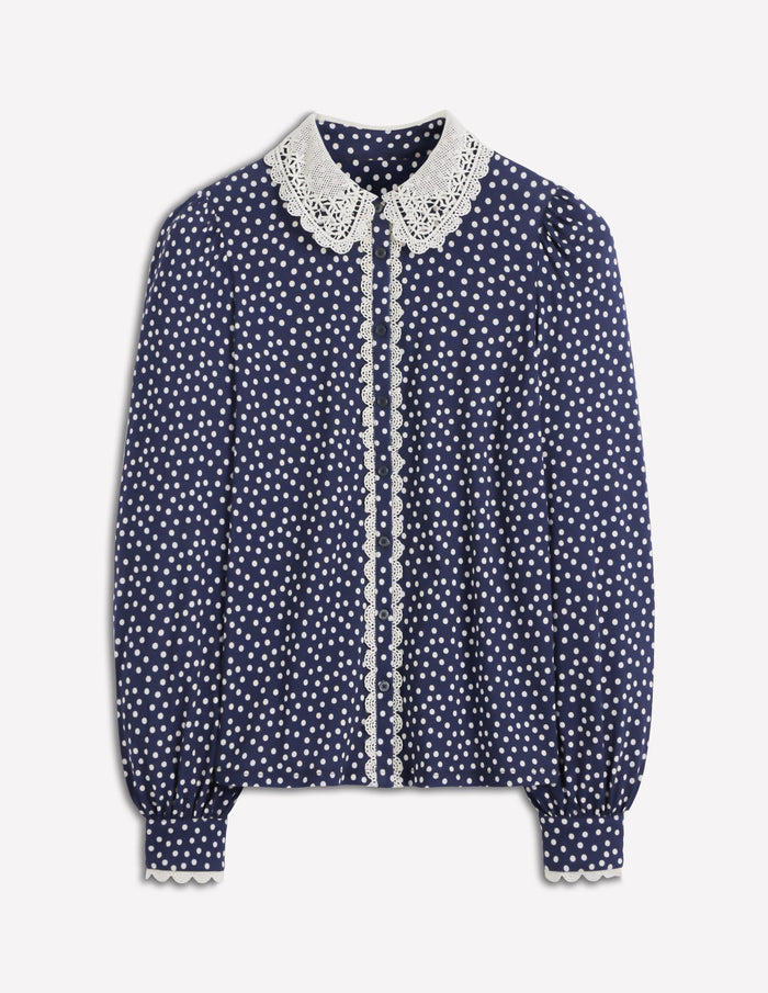 Lace Collar Blouse Navy