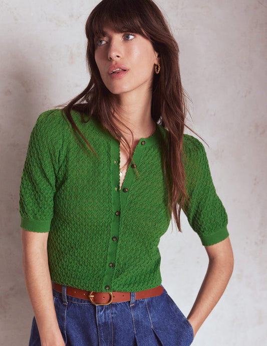 Dot Pointelle Cardigan Iguana Green
