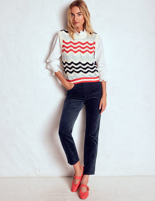 High-Waisted Cord Slim Jeans Navy