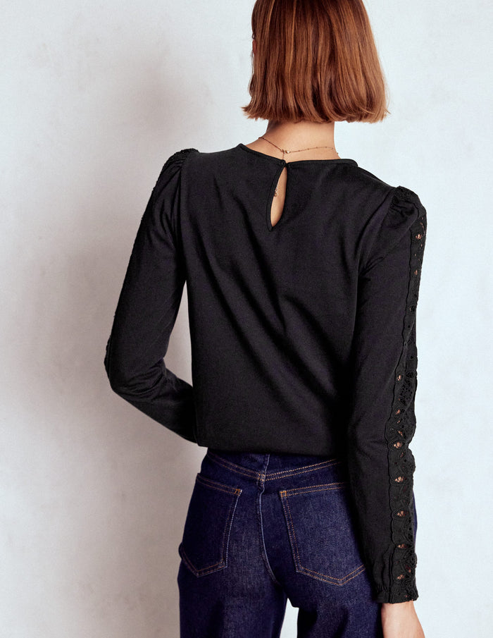 Scarlett Broderie Trim Top Black
