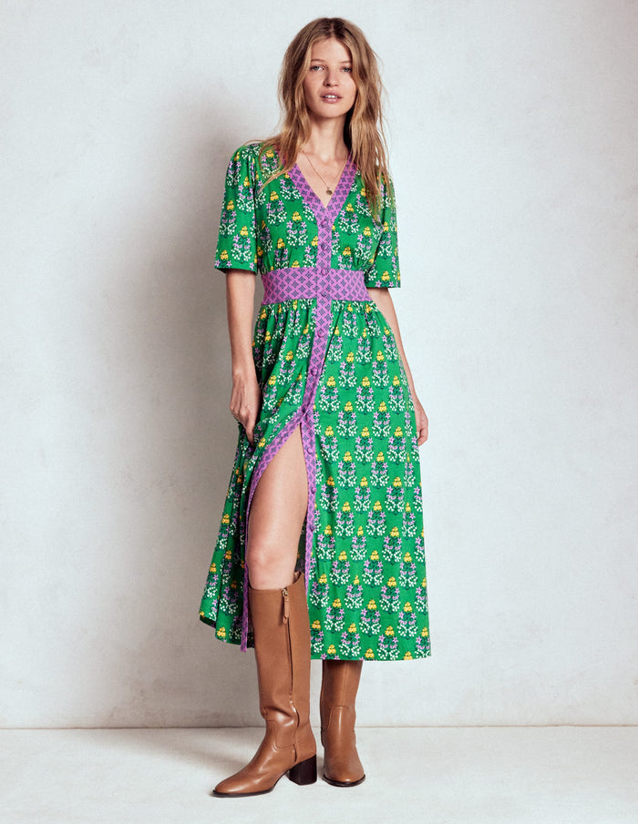Natalia Jersey Tea Dress Rich Emerald, Wildflower