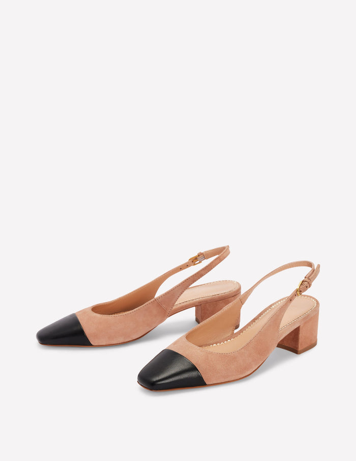 Ailsa Block Heel Slingbacks Latte Suede