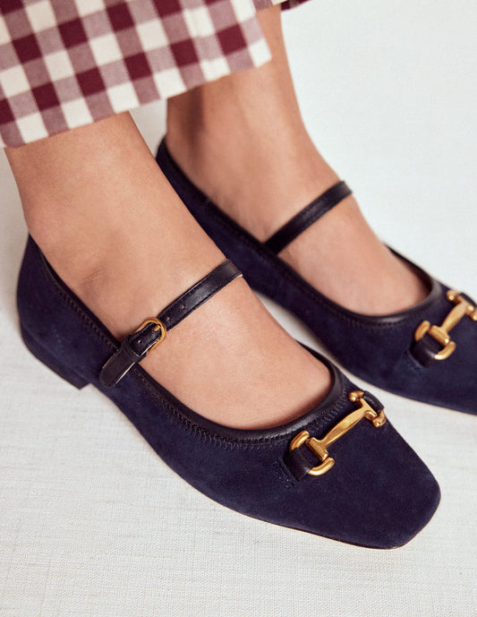 Iris Snaffle Mary Jane Flats Dark Navy