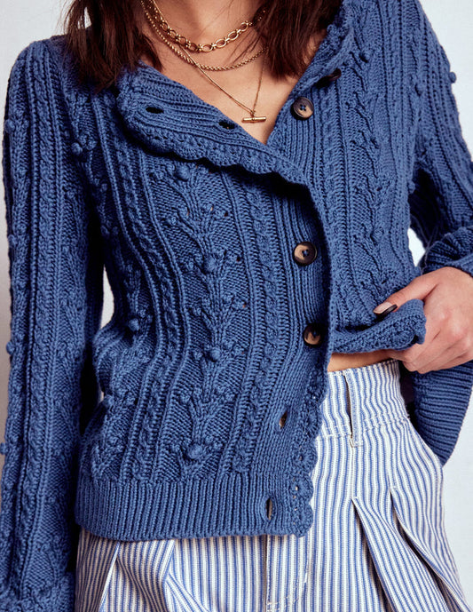 Cotton Textured Cardigan Denim Blue