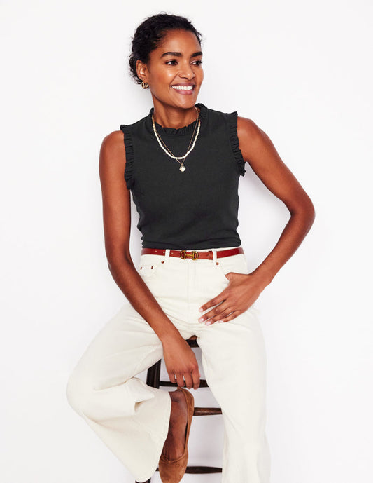 Supersoft Frill Detail Vest Black
