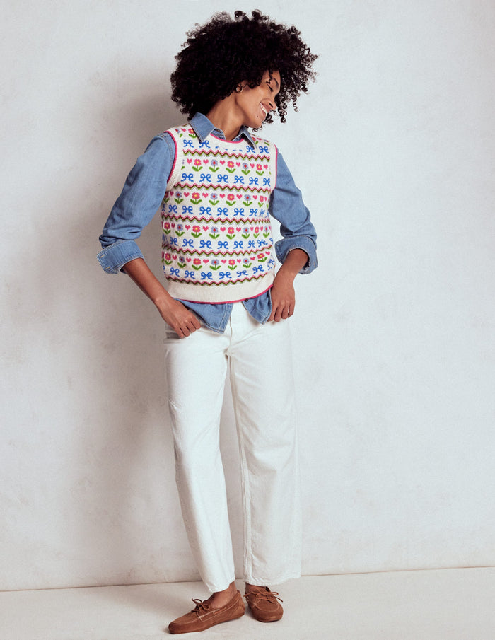 Edie Fair Isle Vest Oatmeal Melange, Flowers