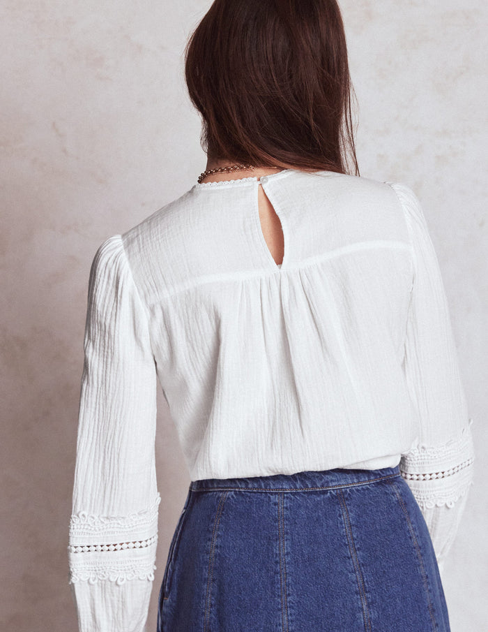 Trim Interest Double Cloth Top White