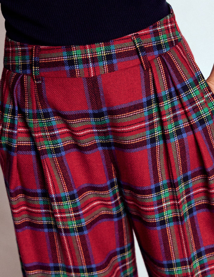 Pleated Wool Culottes Red, Blue and Green Check