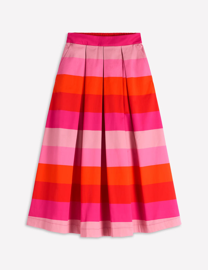 Verity Cotton Midi Skirt Pink Tonal Multistripe