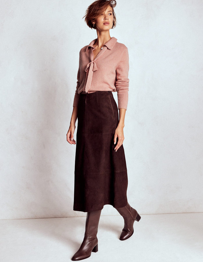 Collared Tie Front Cardigan Misty Rose Pink