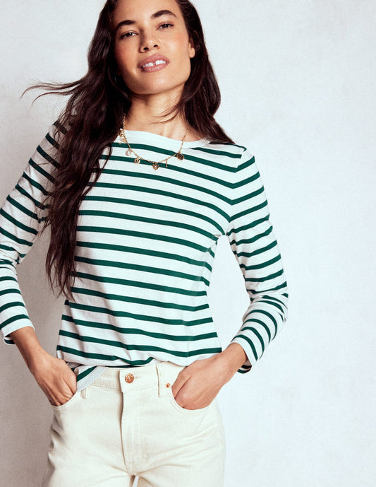 Olivia Long Sleeve Breton Emerald Night Stripe