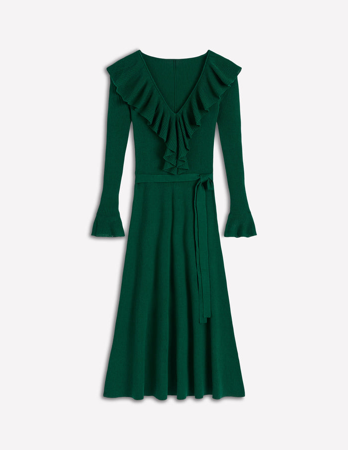 Ruffled Ribbed Dress Emerald Night