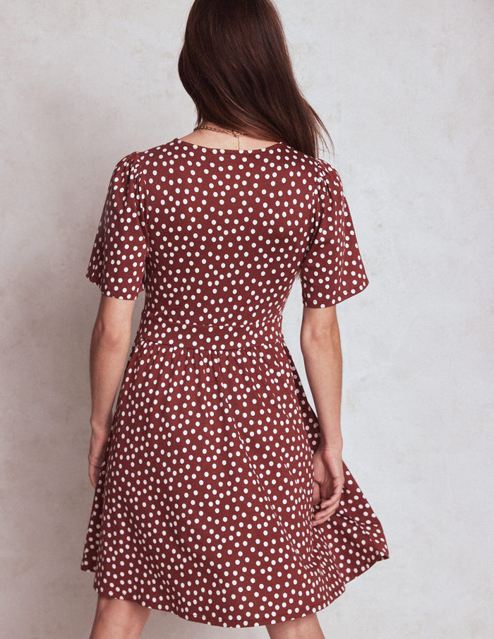 Louisa Short Jersey Dress Chestnut, Painted Dot