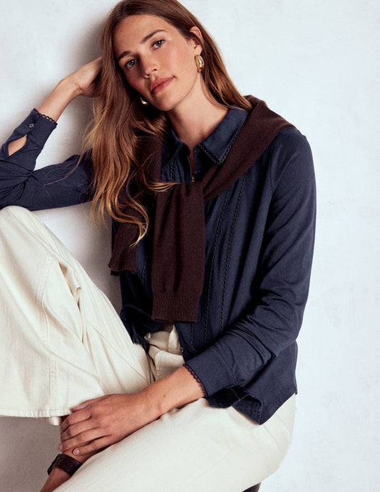 Picot Trim Jersey Shirt Navy