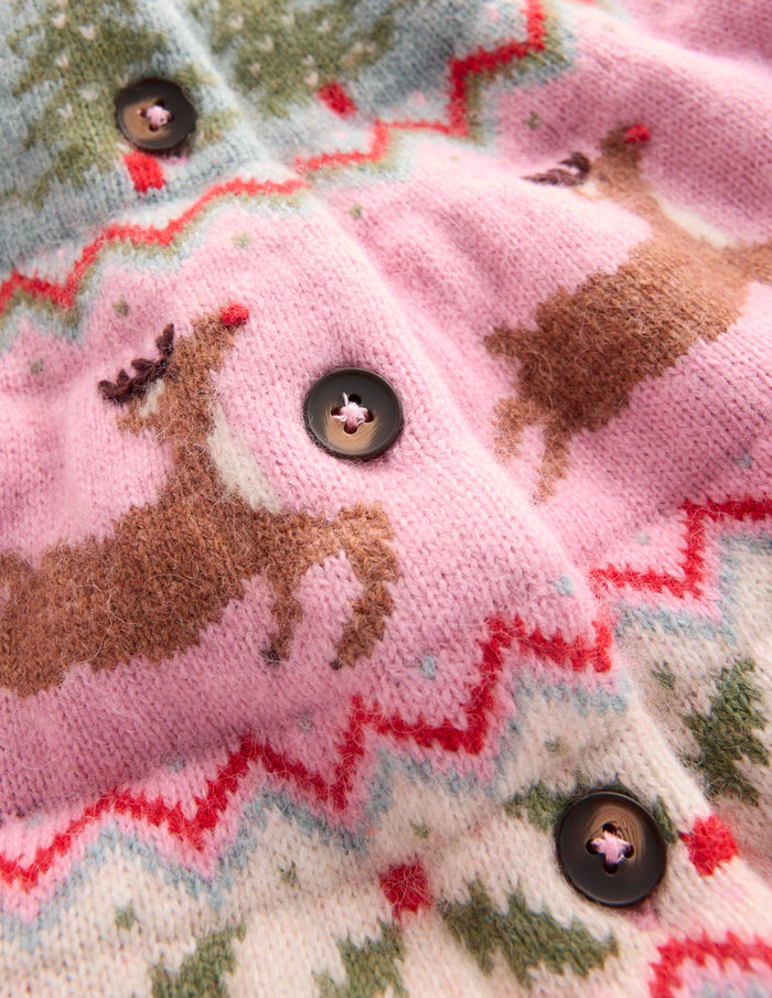 Edie Fair Isle Cardigan Pink, Reindeer