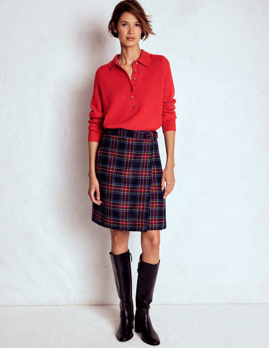 Helen Wool Kilt Skirt Navy, Green and Red Check
