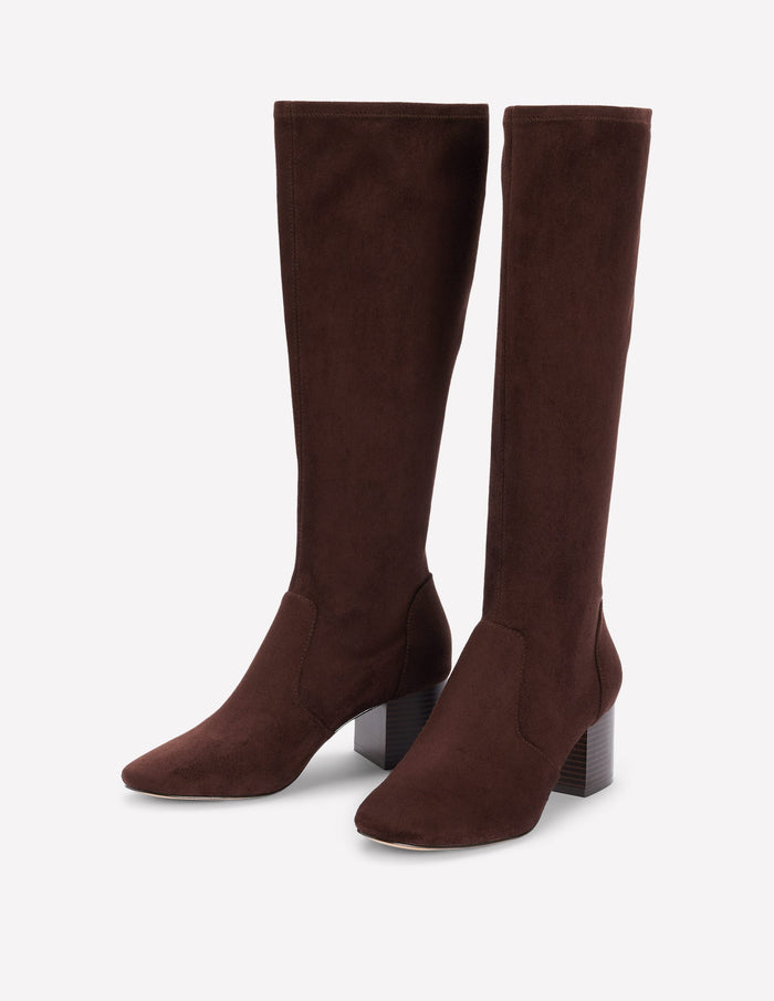 Stretch Knee Heel Boots Chocolate