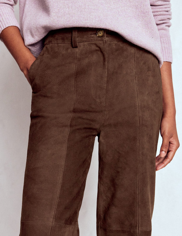 Suede Straight Leg Pants Dark Chocolate