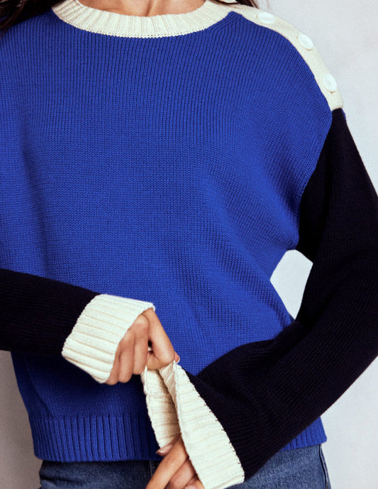 Jemma Chunky Cotton Sweater Bright Blue