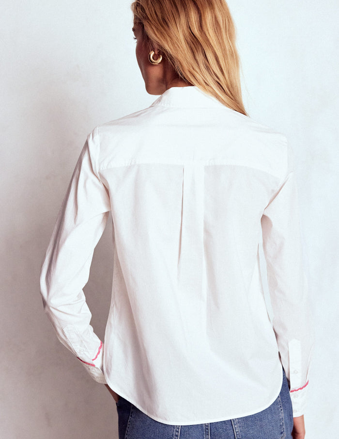 Sienna Interest Cotton Shirt White, Multi Trim