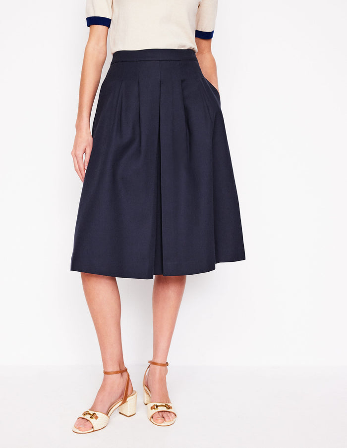 Pleat Detail Midi Skirt Navy