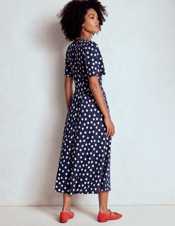 Louisa Jersey Midi Dress French Navy, Painted Dot