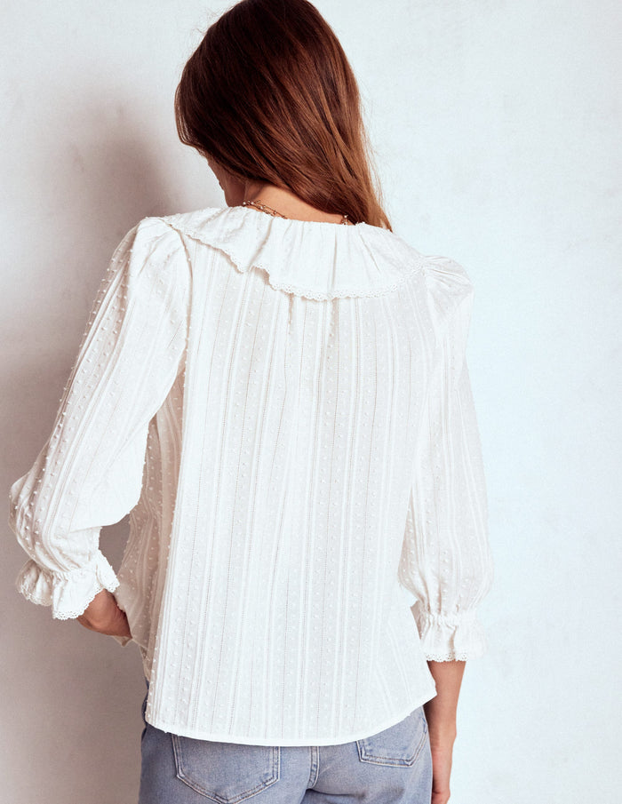 Ruffle V-Neck Blouse White