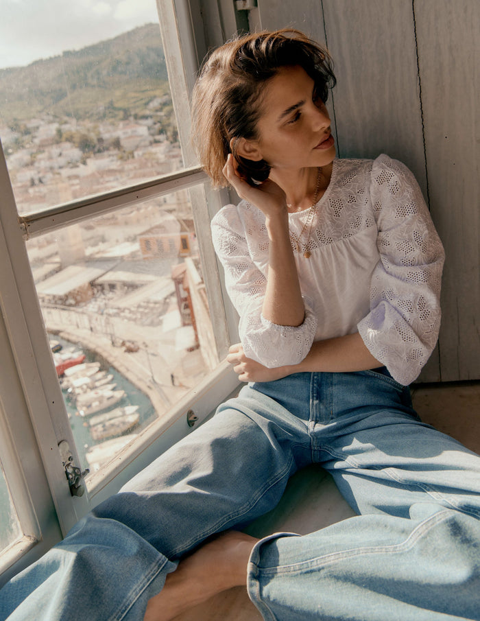 May Broderie Top White