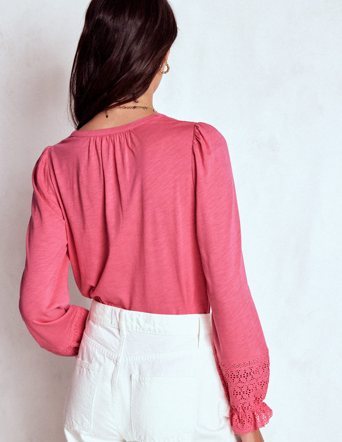Pippa Broderie Jersey Shirt Rose Pink