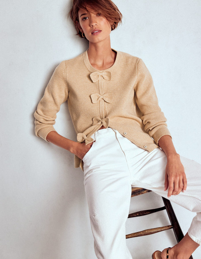Knitted Bow Cardigan Chinchilla Melange