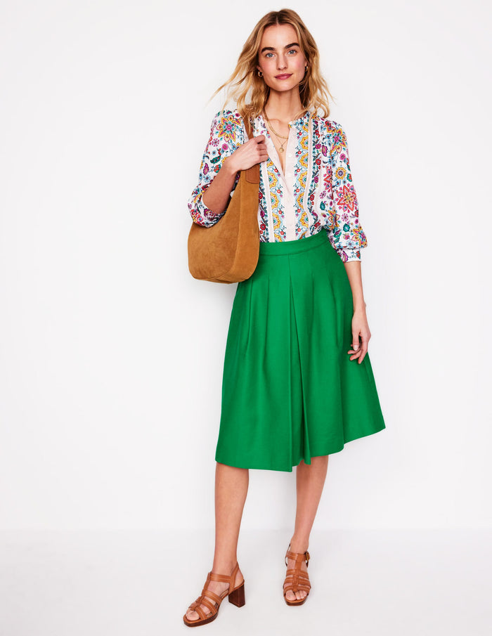 Pleat Detail Midi Skirt Rich Emerald