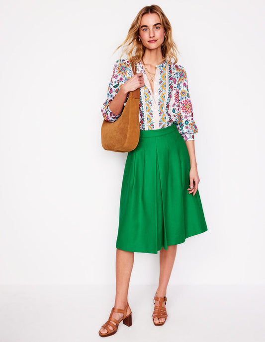 Pleat Detail Midi Skirt Rich Emerald
