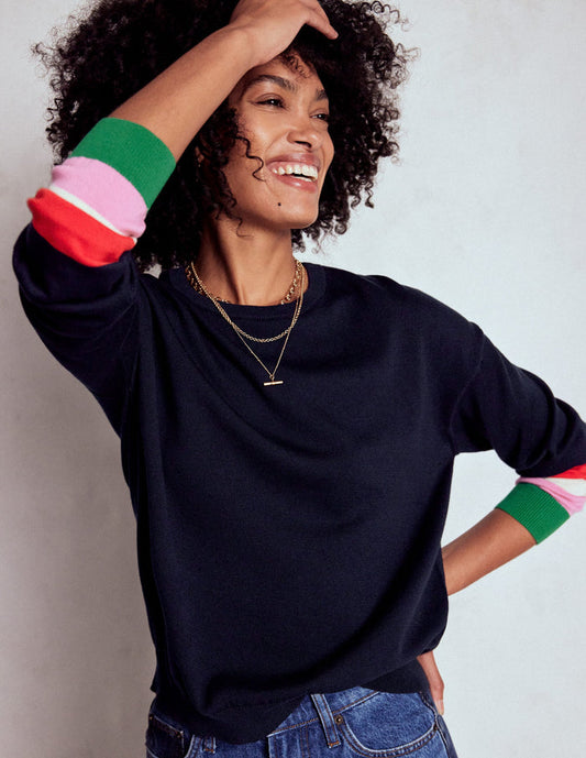 Lara Relaxed Cotton Jumper Navy Cuff Stripe