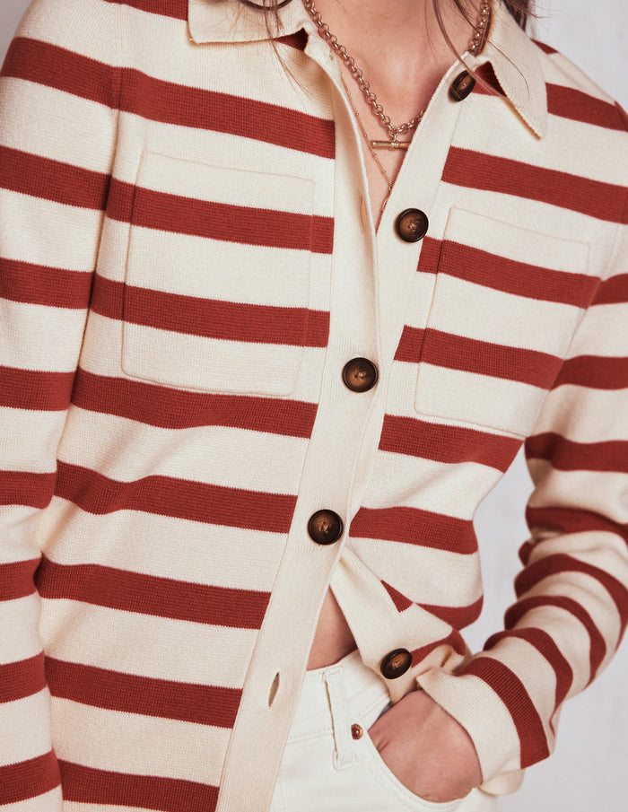 Astrid Knitted Shirt Warm Ivory, Terracotta