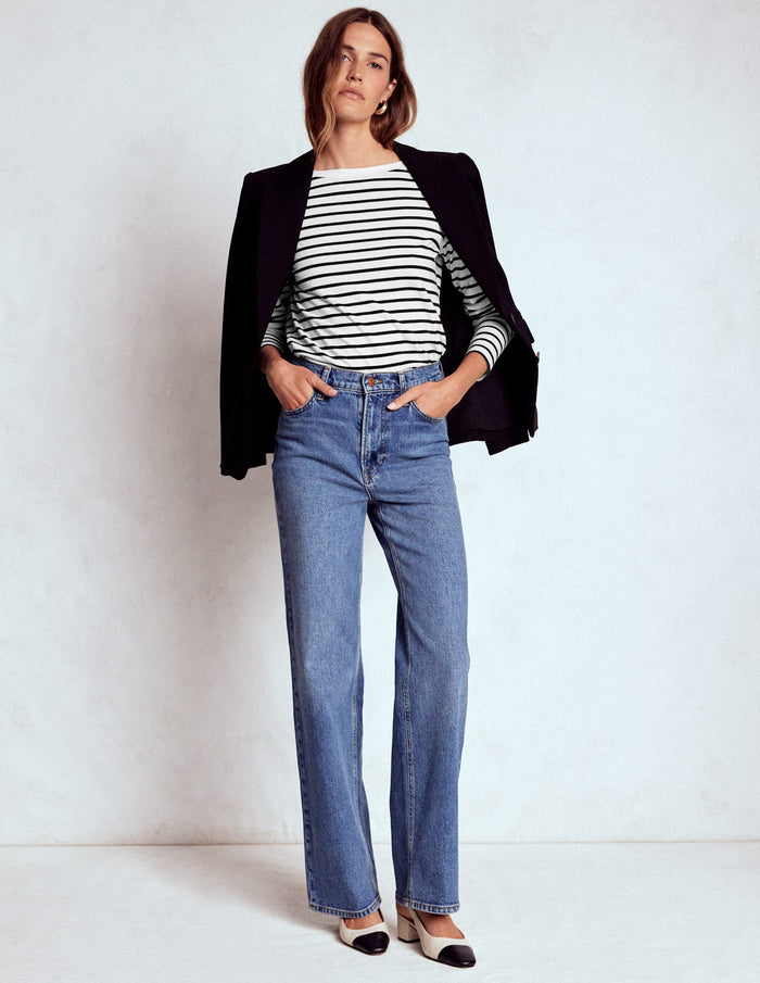 Olivia Long Sleeve Breton Ivory, Black