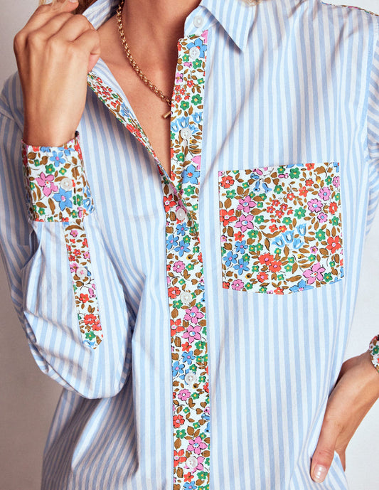 Sadie Relaxed Cotton Shirt Blue Stripe, Flowerbed Hotch