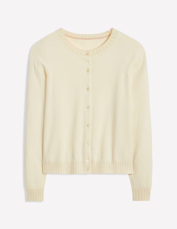 Emilia Cotton Crew Cardigan Warm Ivory
